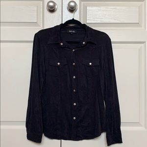 Fabrik black suede snap button up